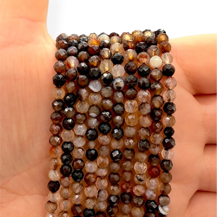 Agat Brązowy Ciemny / kulka fasetowana / ok. 4mm