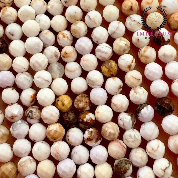 Agat Ognisty Kremowy /  kulka fasetowana / ok. 3 mm