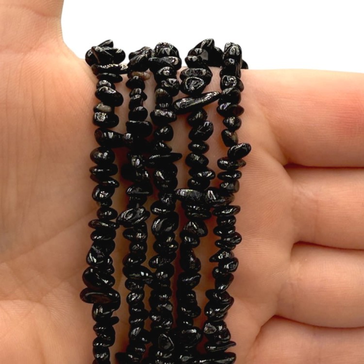 Turmalin Czarny / sieczka - 80 cm gładka / ok. 3x5mm