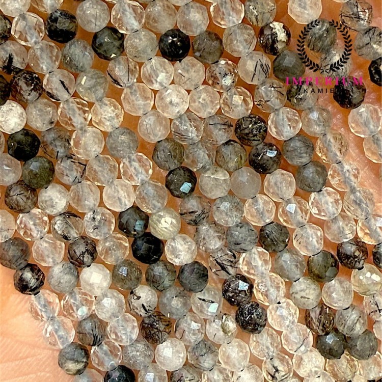 Kwarc z Czarnym Rutylem / kulka fasetowana / ok. 3mm