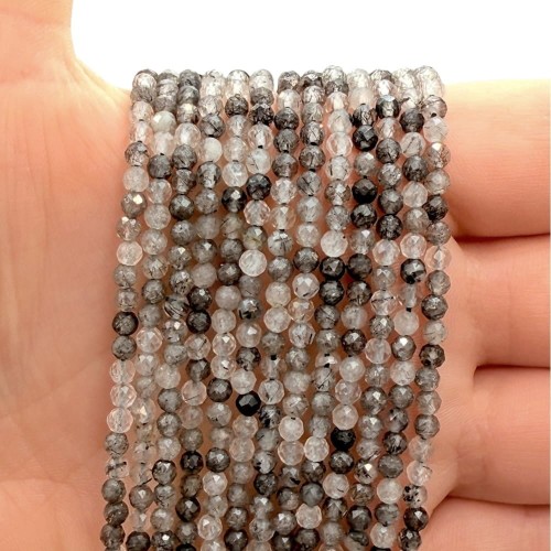 Kwarc z Czarnym Rutylem / kulka fasetowana / ok. 3mm