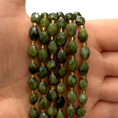 Jadeit Zielony / oliwka fasetowana / ok. 6x8mm