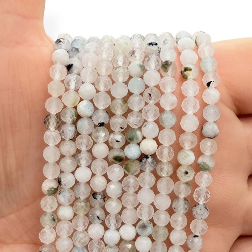 Kamień Księżycowy z Turmalinem / kulka fasetowana / ok. 4mm