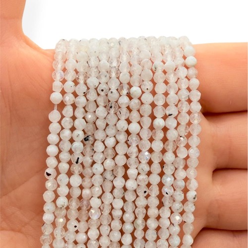 Kamień Księżycowy z Turmalinem / kulka fasetowana / ok. 3mm