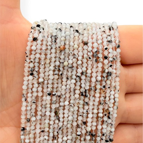 Kamień Księżycowy z Turmalinem / kulka fasetowana / ok. 2mm