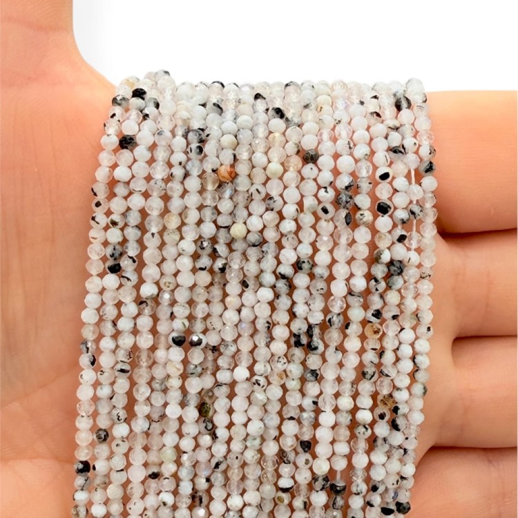 Kamień Księżycowy z Turmalinem / kulka fasetowana / ok. 2mm