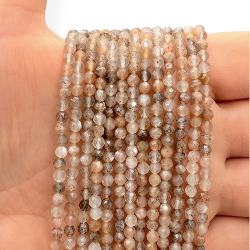 Kamień Słoneczny i Księżycowy (mix) / kulka fasetowana / ok. 3mm