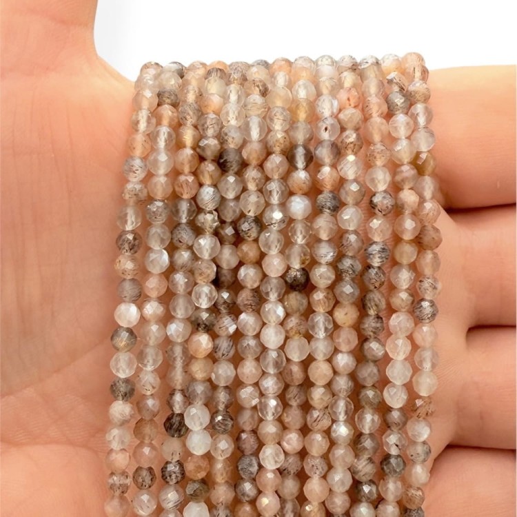 Kamień Słoneczny i Księżycowy (mix) / kulka fasetowana / ok. 3mm