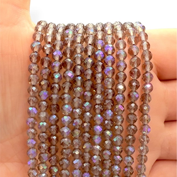 Kwarc Dymny Galwanizowany / kulka fasetowana / ok. 4mm