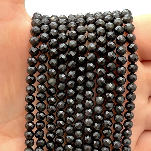 Obsydian Czarny / kulka fasetowana / ok. 4mm