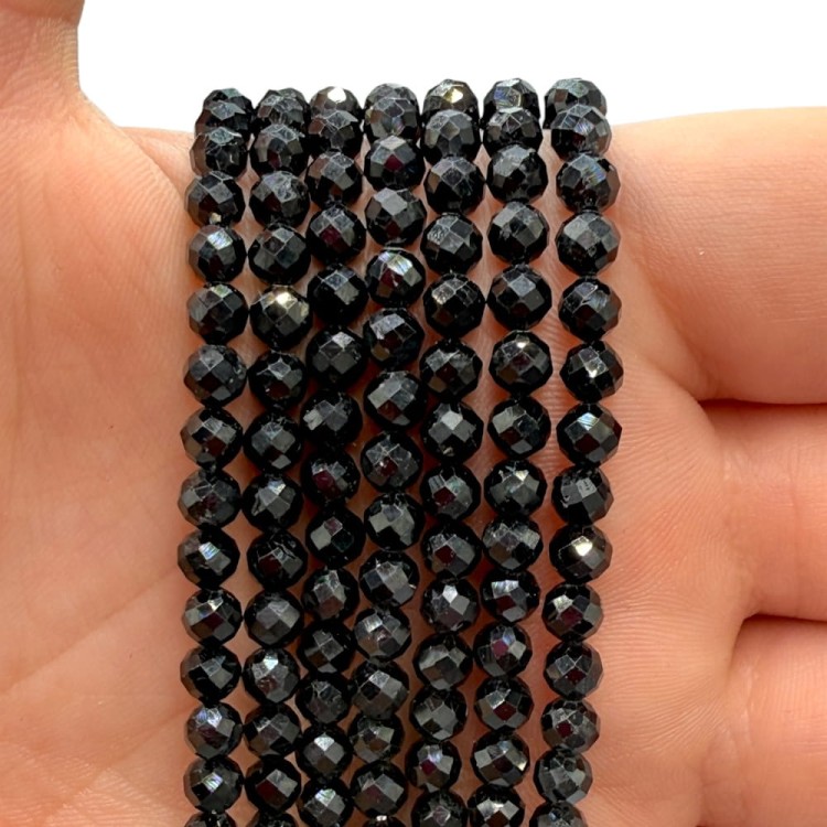 Turmalin Czarny / kulka fasetowana / ok. 4mm