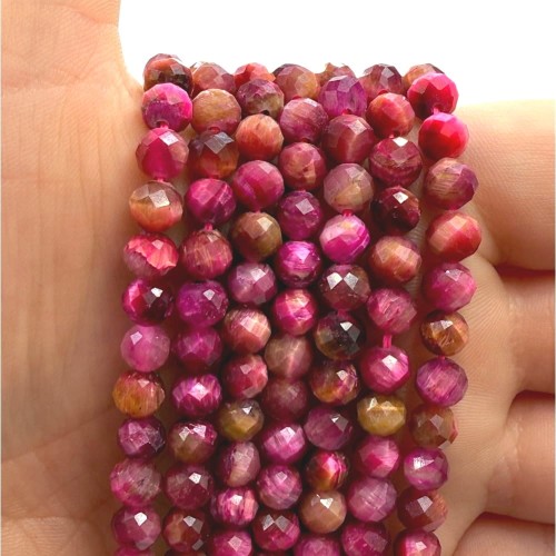 Różane Tygrysie Oko / kulka fasetowana / ok. 6mm