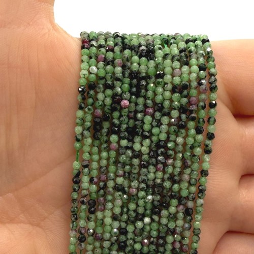 Zoisyt z Rubinem (Anyolit) / kulka fasetowana / ok. 2mm