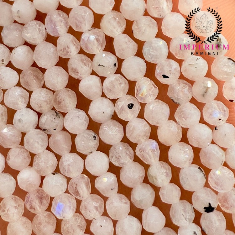 Kamień Księżycowy z Turmalinem / kulka fasetowana / ok. 3mm