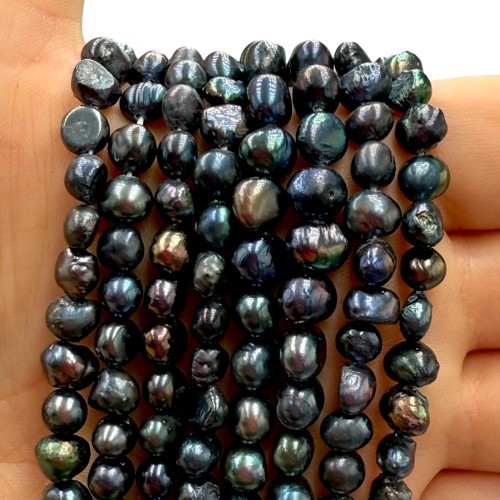 Perła Hodowlana Słodkowodna / granatowy / kulka nieregularna spłaszczona / ok. 5x6mm