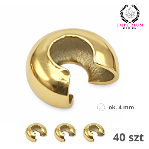 Osłonka na zacisk, supeł / stal PVD / kolor złoty / ok. 4mm / 40 szt